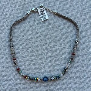 Brighton SOHO BLUE Silver Mesh Multi-colored Bead Scrolled Square Necklace, NWT